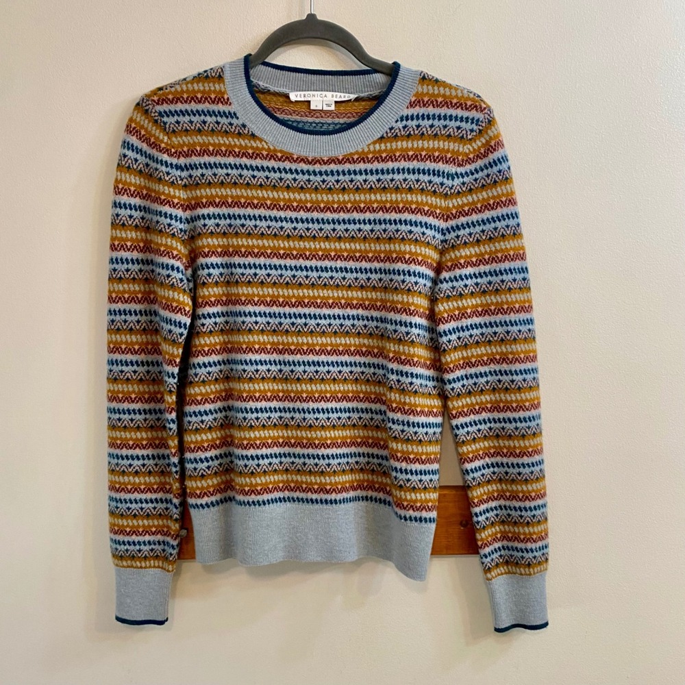 Veronica Beard Florian Jacquard Pullover Stripe Sweater S Merino Wool Crewneck